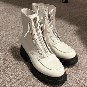 Ash White Combat Boots with Black Soles